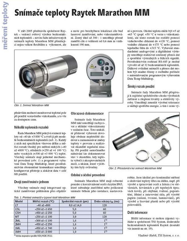 Archivní článek o pyrometrech TSI System z časopisu Automa č. 11 z roku 2005