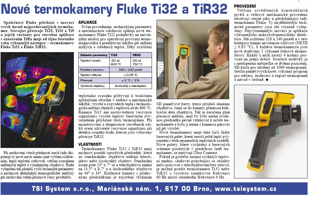 Článek Technický týdeník, č.21 2009 - Nové termokamery Fluke Ti32 a TiR32