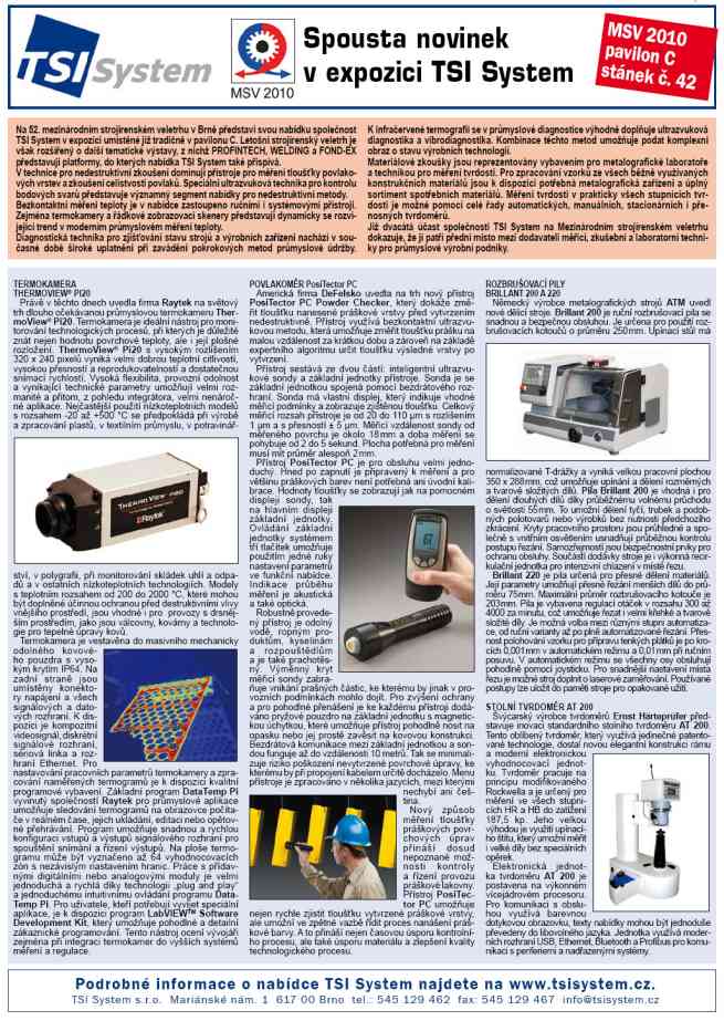Článek Technický týdeník, č. 18, 2010 - Spousta novinek v expozici TSI System