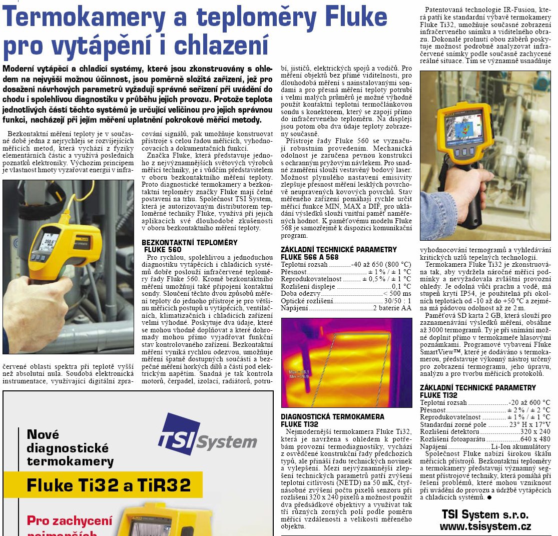 Článek Technický týdeník, č.23, 2009 - Termokamery a teploměry Fluke pro vytápění i chlazení