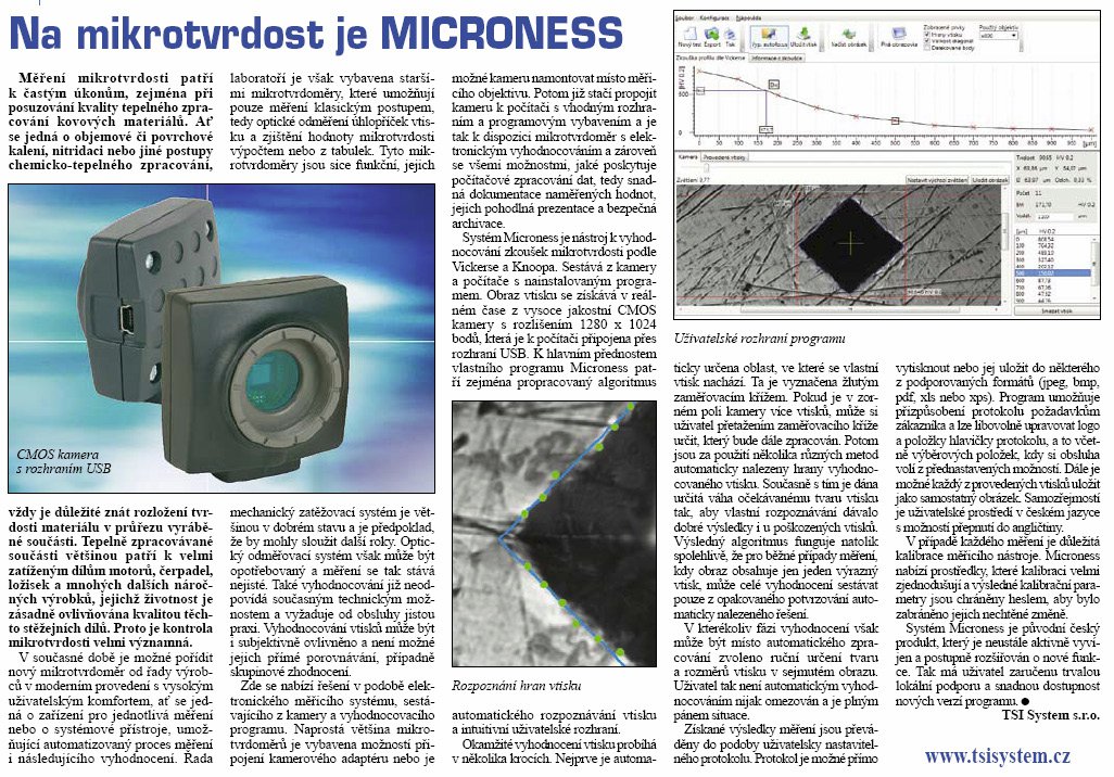 Technický týdeník 2009 článek Na mikrotvrdost je MICRONESS