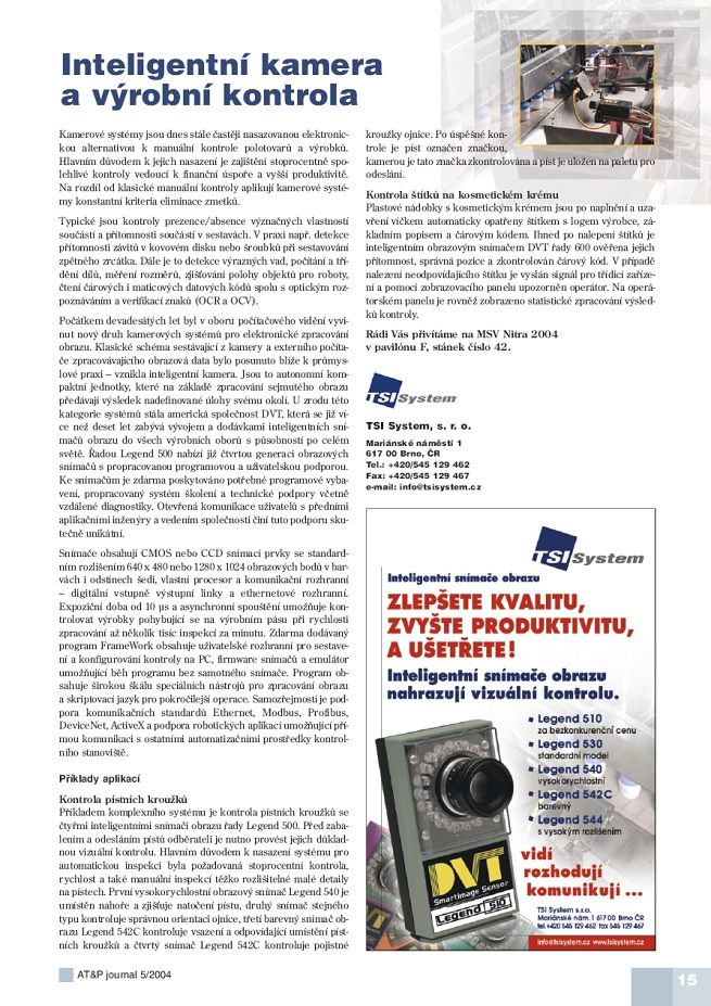 Článek z roku 2004 - Inteligentní kamera a výrobní kontrolaundefinedundefined 